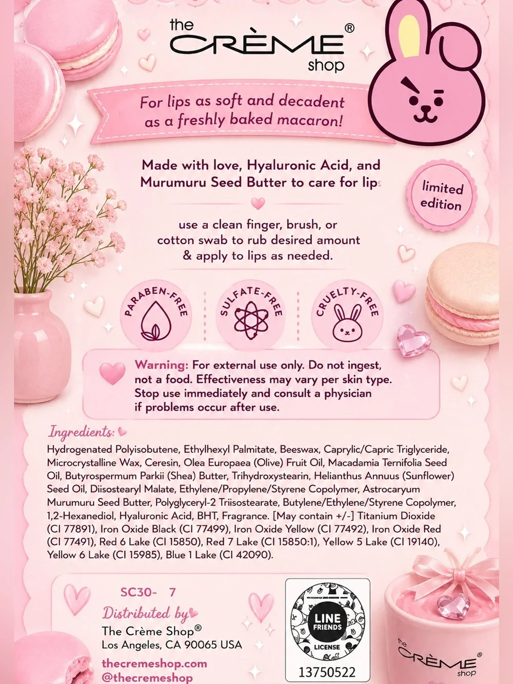 The Crème Shop x BT21 COOKY Macaron Lip Balm Duo – Limited Edition NIB